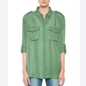 Equipment Femme Major Blouse Safari Green Military Inspired Silk Shirt Oversized